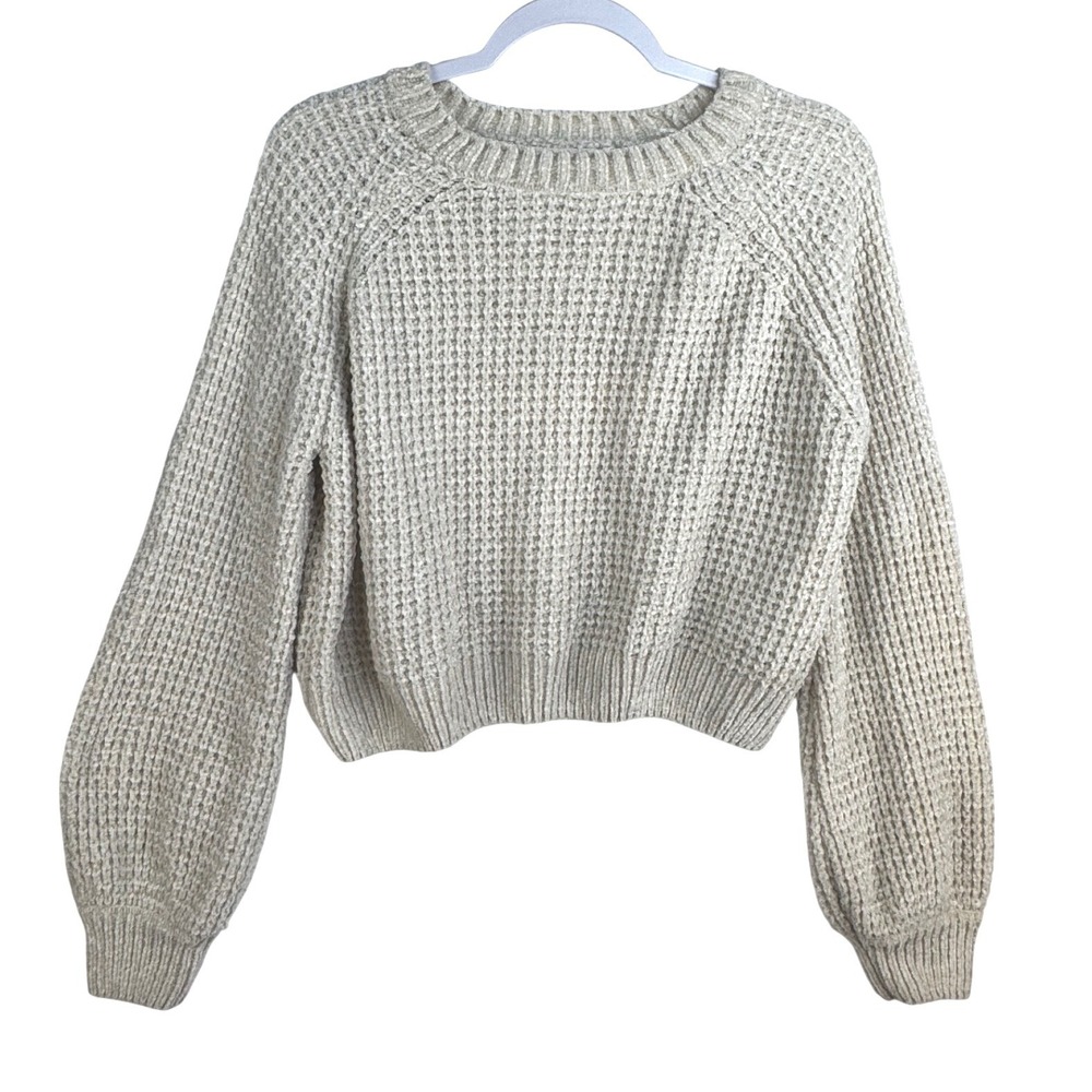 Altard State Chenille Waffle Knit Sweater Medium Oatmeal Cream Balloon Sleeve - Picture 1 of 11